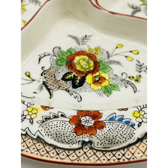 Vtg Floral Large Tidbit Dessert Serving Floral Tray Made in Japan MCM - Picture 2 of 5